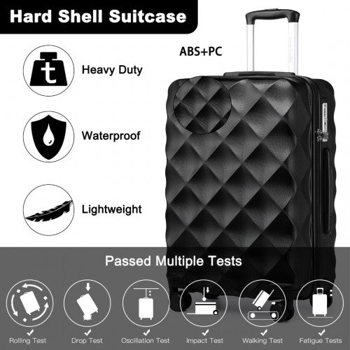 British Traveller Ultralight ABS and Polycarbonate Bumpy Diamond 3 Pcs Luggage Set with TSA Lock - Black