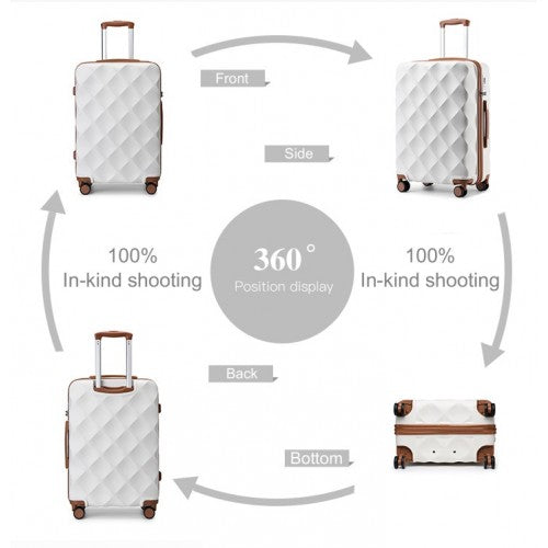 British Traveller Ultralight ABS and Polycarbonate Bumpy Diamond 3 Pcs Luggage Set with TSA Lock - Cream