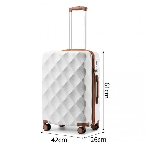 British Traveller Ultralight ABS and Polycarbonate Bumpy Diamond 3 Pcs Luggage Set with TSA Lock - Cream