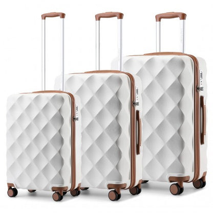 British Traveller Ultralight ABS and Polycarbonate Bumpy Diamond 3 Pcs Luggage Set with TSA Lock - Cream