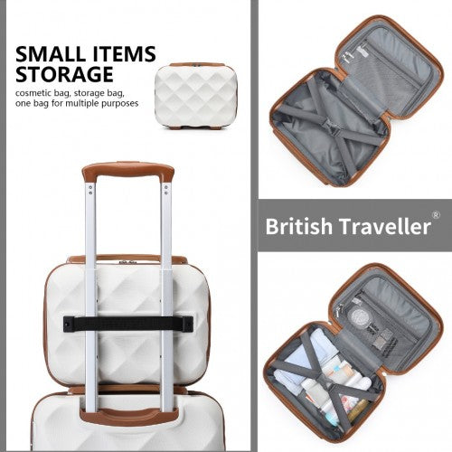 British Traveller 6 Piece Ultralight ABS and Polycarbonate Suitcase Set with Travel Tote and Cosmetic Pouch - Cream