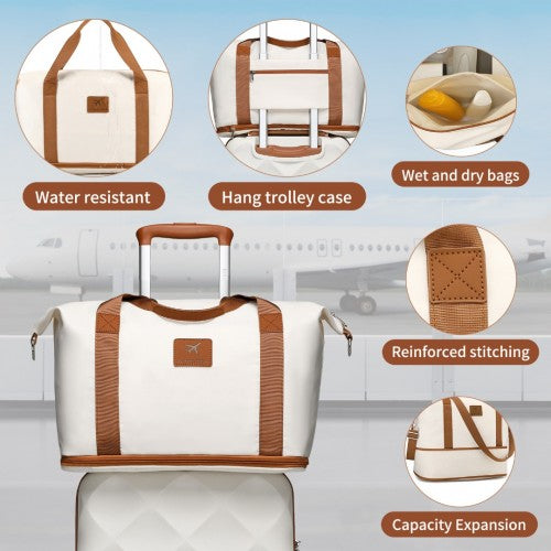 British Traveller 6 Piece Ultralight ABS and Polycarbonate Suitcase Set with Travel Tote and Cosmetic Pouch - Cream