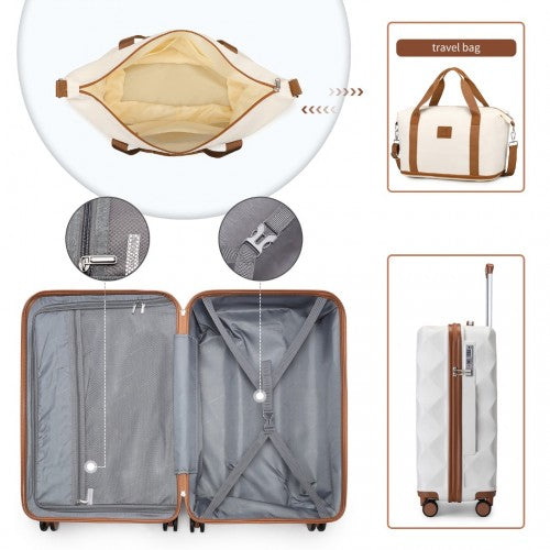 British Traveller 6 Piece Ultralight ABS and Polycarbonate Suitcase Set with Travel Tote and Cosmetic Pouch - Cream