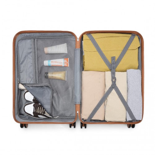 British Traveller 6 Piece Ultralight ABS and Polycarbonate Suitcase Set with Travel Tote and Cosmetic Pouch - Cream