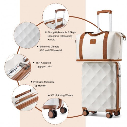 British Traveller 6 Piece Ultralight ABS and Polycarbonate Suitcase Set with Travel Tote and Cosmetic Pouch - Cream