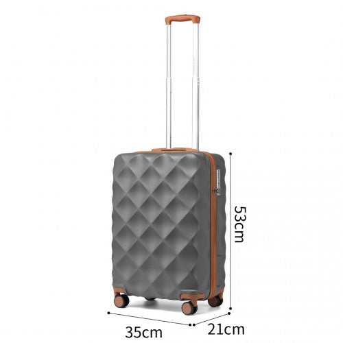 British Traveller Ultralight ABS and Polycarbonate Bumpy Diamond 3 Pcs Luggage Set with TSA Lock - Grey/Brown