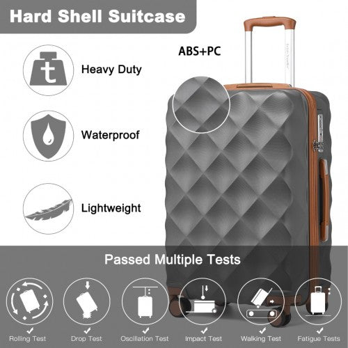 British Traveller Ultralight ABS and Polycarbonate Bumpy Diamond 3 Pcs Luggage Set with TSA Lock - Grey/Brown