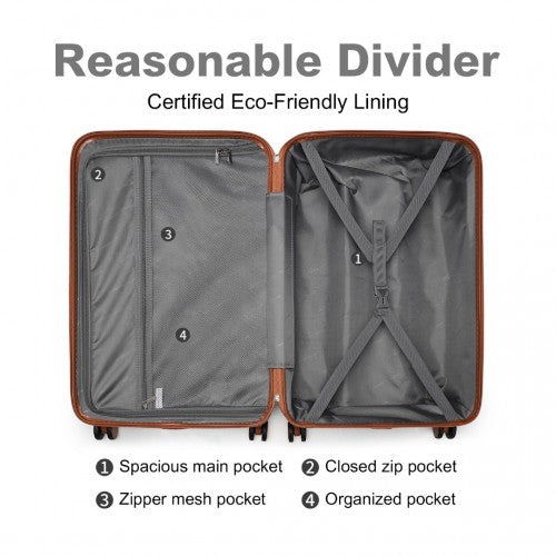 British Traveller Ultralight ABS and Polycarbonate Bumpy Diamond 3 Pcs Luggage Set with TSA Lock - Grey/Brown