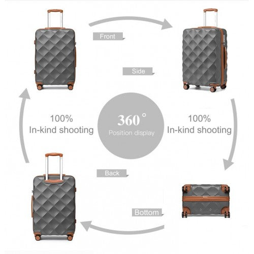 British Traveller Ultralight ABS and Polycarbonate Bumpy Diamond 3 Pcs Luggage Set with TSA Lock - Grey/Brown