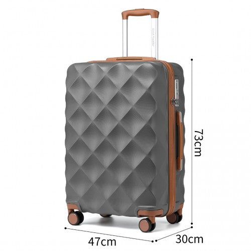 British Traveller Ultralight ABS and Polycarbonate Bumpy Diamond 3 Pcs Luggage Set with TSA Lock - Grey/Brown