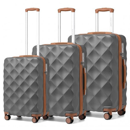 British Traveller Ultralight ABS and Polycarbonate Bumpy Diamond 3 Pcs Luggage Set with TSA Lock - Grey/Brown