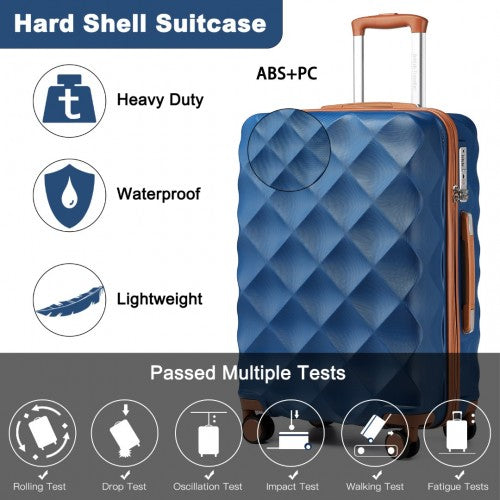 British Traveller Ultralight ABS and Polycarbonate Bumpy Diamond 3 Pcs Luggage Set with TSA Lock - Navy/Brown