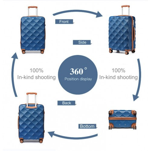 British Traveller Ultralight ABS and Polycarbonate Bumpy Diamond 3 Pcs Luggage Set with TSA Lock - Navy/Brown