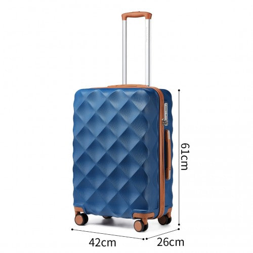 British Traveller Ultralight ABS and Polycarbonate Bumpy Diamond 3 Pcs Luggage Set with TSA Lock - Navy/Brown