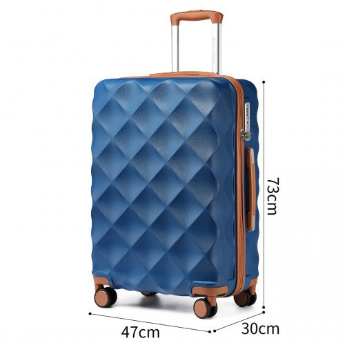 British Traveller Ultralight ABS and Polycarbonate Bumpy Diamond 3 Pcs Luggage Set with TSA Lock - Navy/Brown