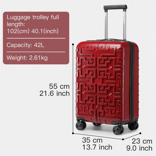 Supercase Stylish 20 Inch Carry-On Polypropylene Hardshell Suitcase With Maze Pattern - Red