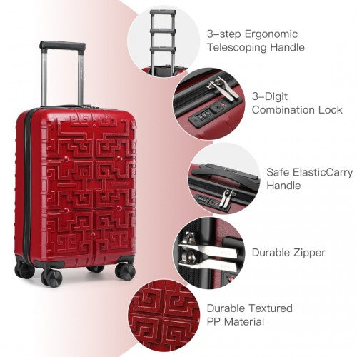 Supercase Stylish 20 Inch Carry-On Polypropylene Hardshell Suitcase With Maze Pattern - Red