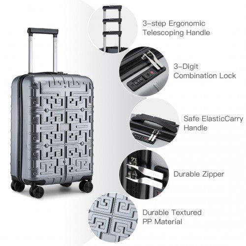 Supercase Stylish 20 Inch Carry-On Polypropylene Hardshell Suitcase With Maze Pattern - Silver