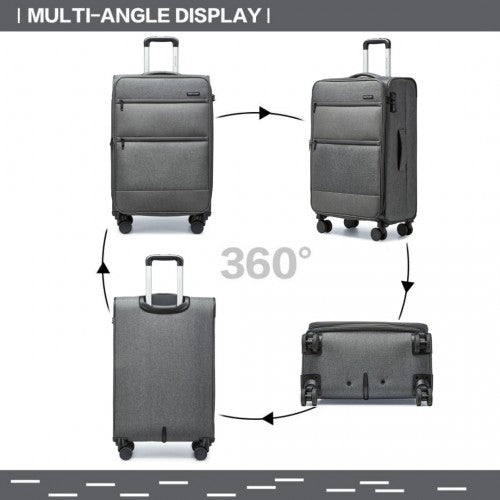 British Traveller 3-Piece Lightweight Soft Shell Luggage Set With TSA Locks - Grey