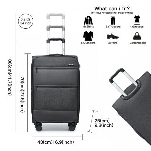 British Traveller 24 Inch Lightweight Soft Shell Expandable Suitcase With TSA Lock - Black