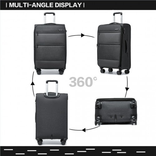 British Traveller 3-Piece Lightweight Soft Shell Luggage Set With TSA Locks - Black