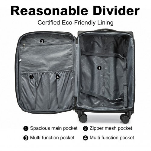 British Traveller 3-Piece Lightweight Soft Shell Luggage Set With TSA Locks - Black