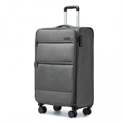 British Traveller 20 Inch Lightweight Cabin Carry-On Suitcase With Soft Shell And Laptop Compartment - Grey