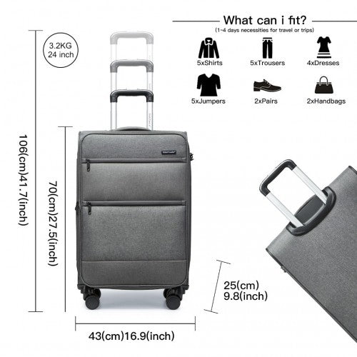 British Traveller 24 Inch Lightweight Soft Shell Expandable Suitcase With TSA Lock - Grey