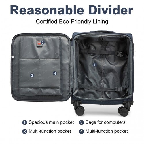 British Traveller 20 Inch Lightweight Cabin Carry-On Suitcase With Soft Shell And Laptop Compartment - Navy