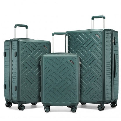 Supercase 3-Piece Sleek Geometric Pattern Hard Shell ABS+PC Suitcase Set with TSA Lock For Effortless Travel - Military Green