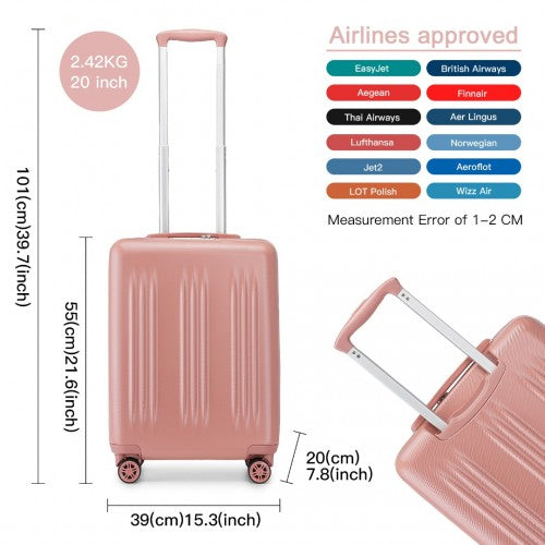 Kono 20 Inch Sleek Striped Carry-On Suitcase Durable ABS+PC Luggage With Four Spinner Wheels And TSA Lock Perfect for Travel - Nude