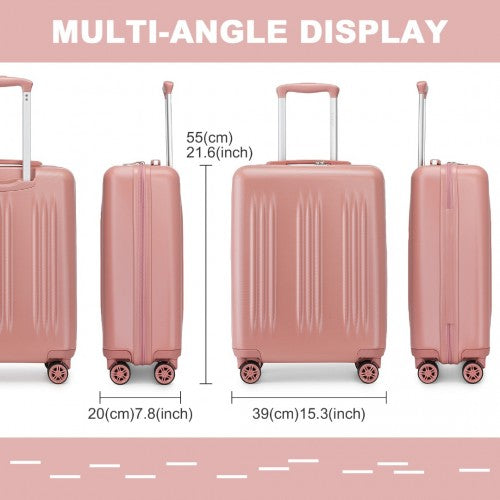 Kono 20 Inch Sleek Striped Carry-On Suitcase Durable ABS+PC Luggage With Four Spinner Wheels And TSA Lock Perfect for Travel - Nude