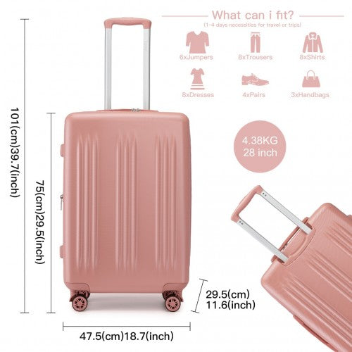 Kono 28 Inch Sleek Striped Check-In Suitcase Expandable Durable ABS+PC Luggage with Four Spinner Wheels TSA Lock - Nude