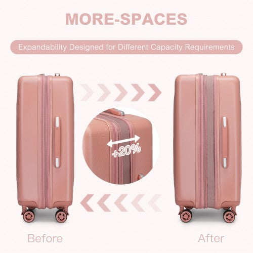 Kono 24 Inch Sleek Striped Check-In Suitcase Expandable Durable ABS+PC Luggage with Four Spinner Wheels TSA Lock - Nude