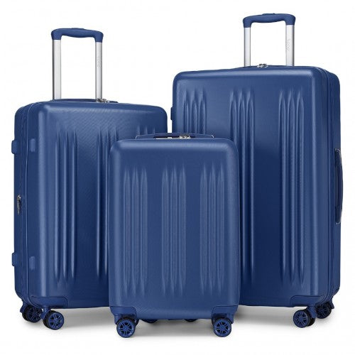 Kono 3 Piece Luggage Set 20/24/28 Inch Sleek Striped Expandable ABS+PC Suitcase with TSA Lock And Four Spinner Wheels - Navy