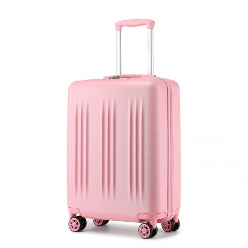 Kono 20 Inch Sleek Striped Carry-On Suitcase Durable ABS+PC Luggage With Four Spinner Wheels And TSA Lock Perfect for Travel - Pink