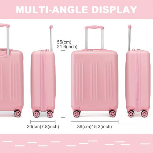 Kono 20 Inch Sleek Striped Carry-On Suitcase Durable ABS+PC Luggage With Four Spinner Wheels And TSA Lock Perfect for Travel - Pink