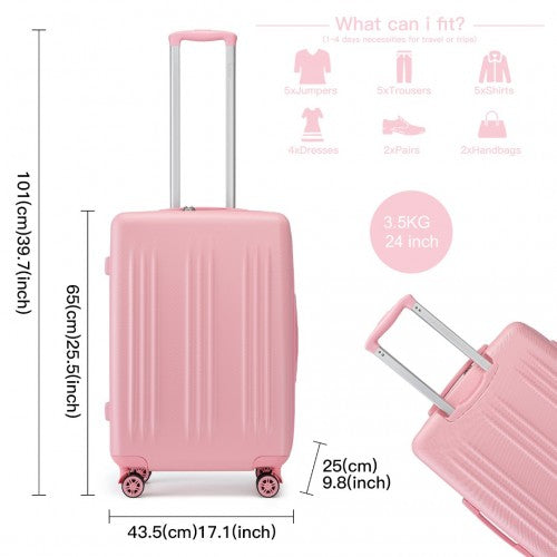 Kono 24 Inch Sleek Striped Check-In Suitcase Expandable Durable ABS+PC Luggage with Four Spinner Wheels TSA Lock - Pink