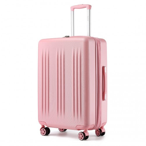 Kono 28 Inch Sleek Striped Check-In Suitcase Expandable Durable ABS+PC Luggage with Four Spinner Wheels TSA Lock - Pink