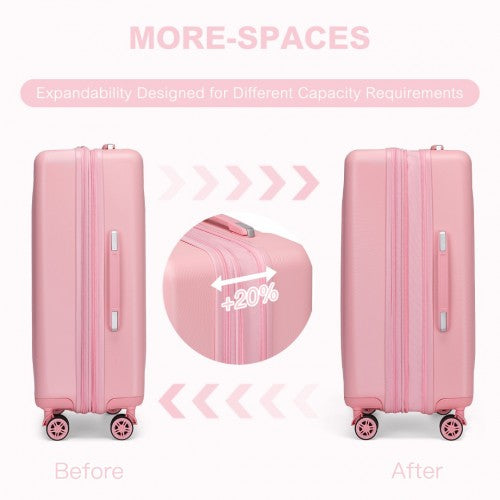 Kono 24 Inch Sleek Striped Check-In Suitcase Expandable Durable ABS+PC Luggage with Four Spinner Wheels TSA Lock - Pink