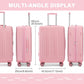 Kono 24 Inch Sleek Striped Check-In Suitcase Expandable Durable ABS+PC Luggage with Four Spinner Wheels TSA Lock - Pink