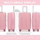 Kono 28 Inch Sleek Striped Check-In Suitcase Expandable Durable ABS+PC Luggage with Four Spinner Wheels TSA Lock - Pink