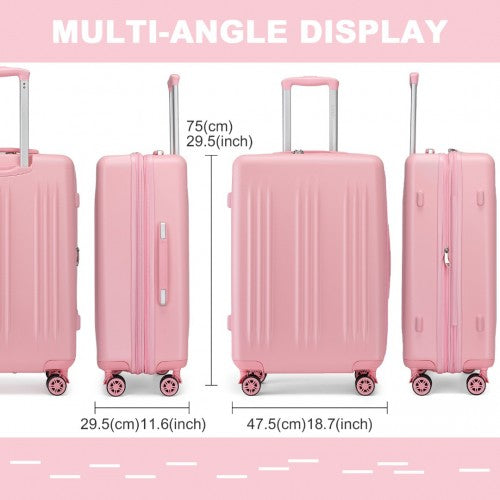 Kono 28 Inch Sleek Striped Check-In Suitcase Expandable Durable ABS+PC Luggage with Four Spinner Wheels TSA Lock - Pink