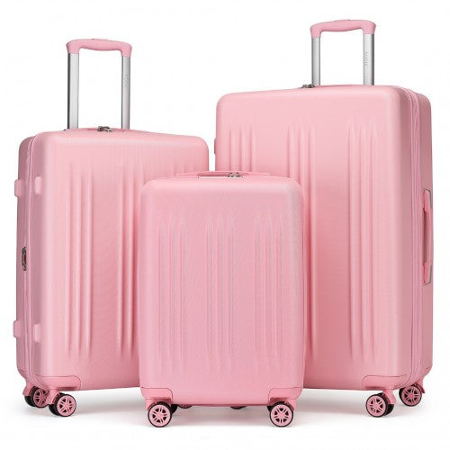 Kono 3 Piece Luggage Set 20/24/28 Inch Sleek Striped Expandable ABS+PC Suitcase with TSA Lock And Four Spinner Wheels - Pink