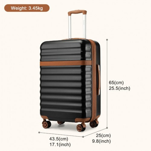 Kono 24 Inch Expandable Lightweight Hard Shell ABS+PC Check-In Suitcase with TSA Lock Ideal for Extended Trips and Secure Travel - Black/Brown