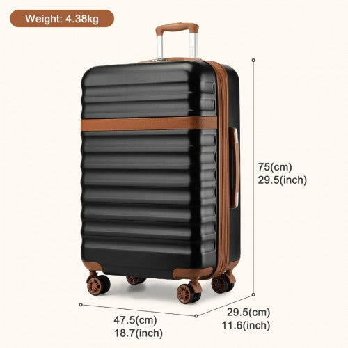 Kono 28 Inch Expandable Lightweight Hard Shell ABS+PC Check-In Suitcase with TSA Lock Ideal for Extended Trips and Secure Travel - Black/Brown