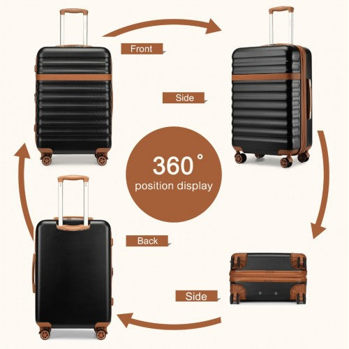 Kono 24 Inch Expandable Lightweight Hard Shell ABS+PC Check-In Suitcase with TSA Lock Ideal for Extended Trips and Secure Travel - Black/Brown