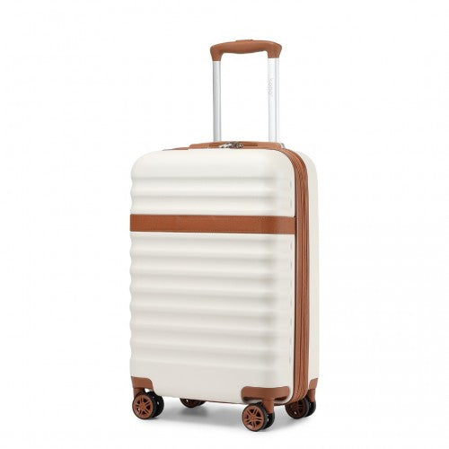 Kono 20 Inch Stylish Lightweight Hard Shell ABS+PC Cabin Carry-On Suitcase with TSA Lock for Enhanced Security - Cream/Brown