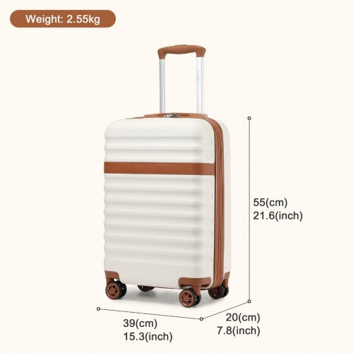 Kono 20 Inch Stylish Lightweight Hard Shell ABS+PC Cabin Carry-On Suitcase with TSA Lock for Enhanced Security - Cream/Brown