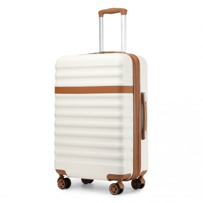 Kono 28 Inch Expandable Lightweight Hard Shell ABS+PC Check-In Suitcase with TSA Lock Ideal for Extended Trips and Secure Travel - Cream/Brown